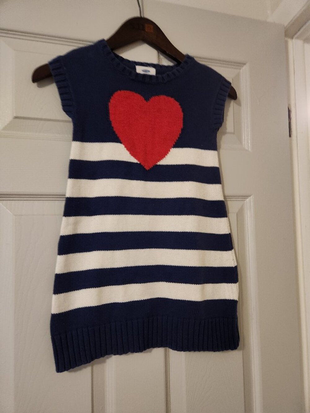 Old Navy Girls Sweater Dress Size 5T Navy White Striped Heart Knit Dress